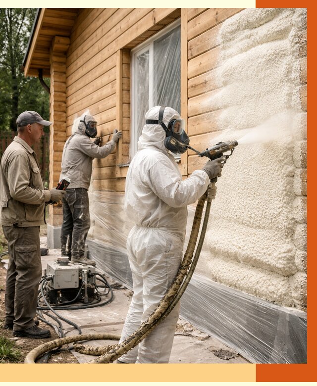 Утепление дома из бруса ППУ в Тобольске от 3914 руб/м2 под ключ | ТепломастерТбл