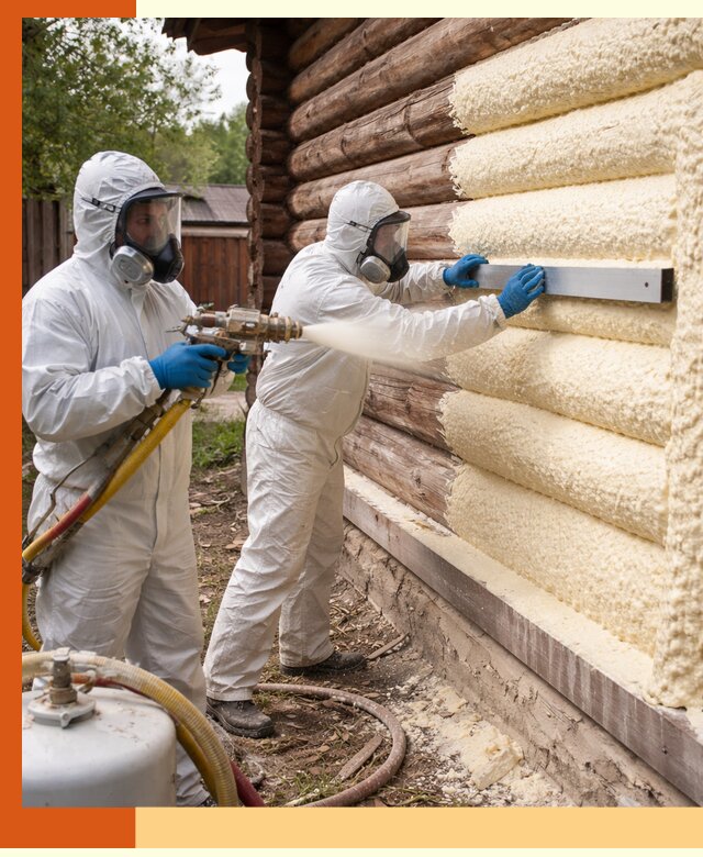 Утепление бревенчатого дома ППУ в Тобольске эффективной изоляцией