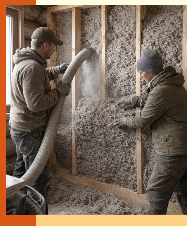 Утепление бревенчатого дома эковатой в Тобольске