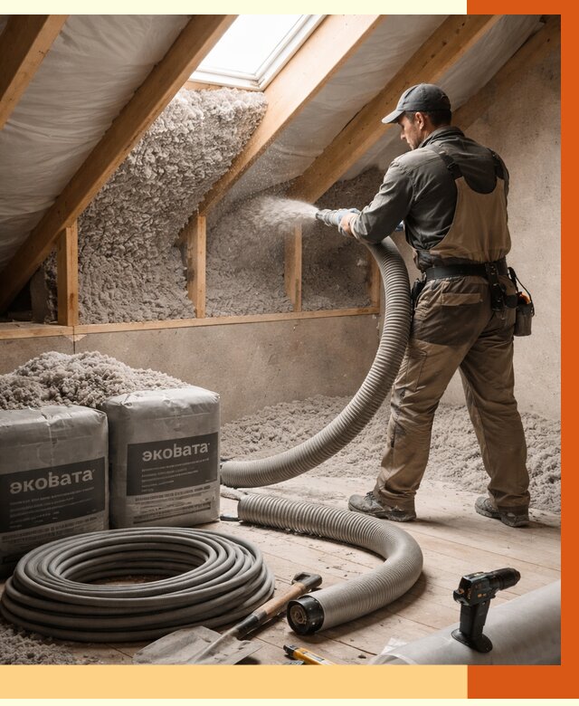 Утепление мансарды эковатой в Тобольске от 2237 руб/м2 — монтаж, задувка, цена | ТепломастерТбл