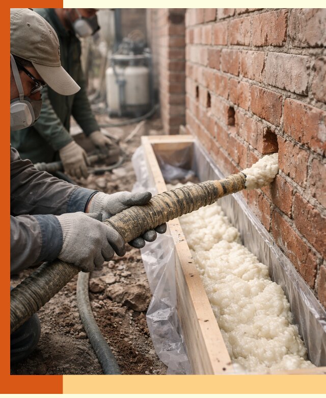 Заливка ППУ в пустоты кирпичной стены в Тобольске