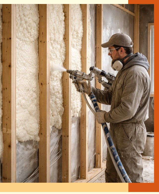 Утепление каркасной стены ППУ в Тобольске от 4321 руб./м2 под ключ | ТепломастерТбл