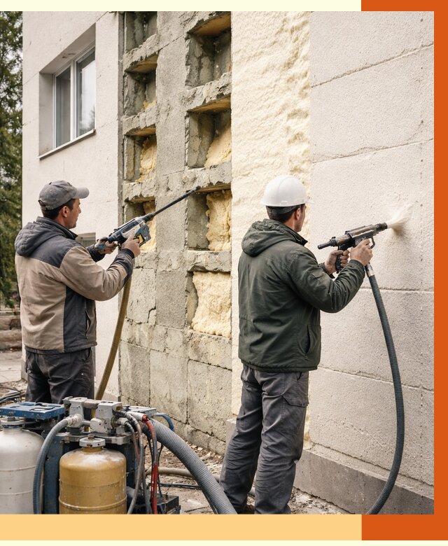 Заполнение пустот фасада в Тобольске от 4575 руб. — утепление пустот облицовки | ТепломастерТбл