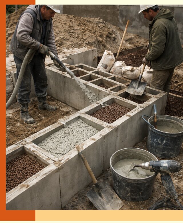 Заполнение полостей фундамента в Тобольске герметичным утеплением и повышением прочности