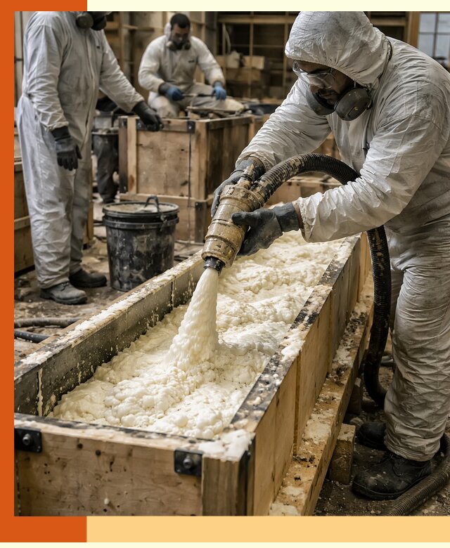 Заливка пенополиуретана в формы для утепления в Тобольске