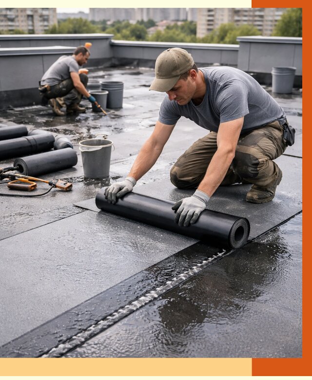 Гидроизоляция плоской кровли в Тобольске от 4575 руб./м2 — профессионально | ТепломастерТбл